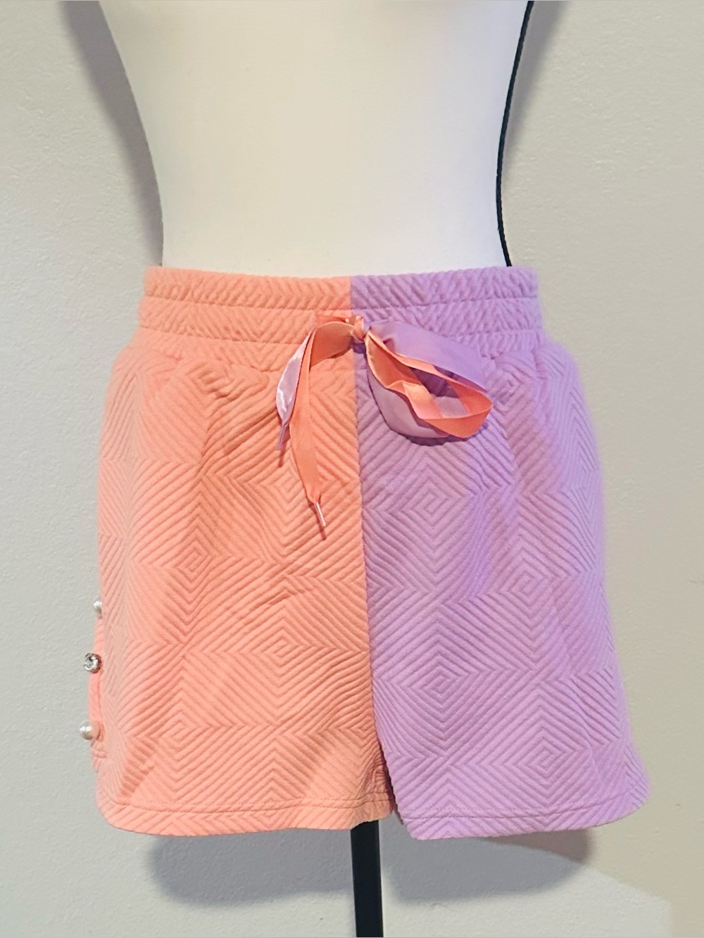 Colorblock Pink & Lavender Women's Drawstring Shorts